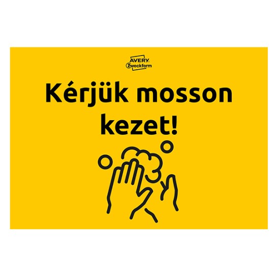 Kérjük mosson kezet! feliratú címke