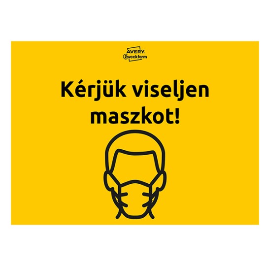 Kérjük viseljen maszkot! feliratú címke