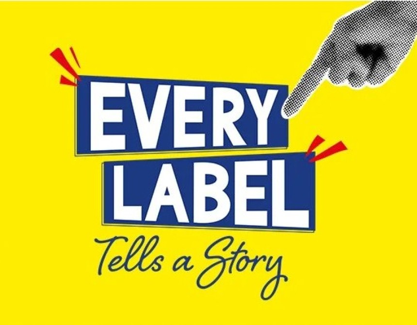 Every Label Tells a Story felirat sárga háttéren