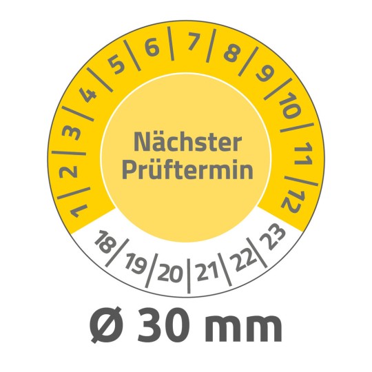 6934 4004182069349 Pruefplaketten Naechster Prueftermin 2018-2023 30mm Abziehsicher 2 part