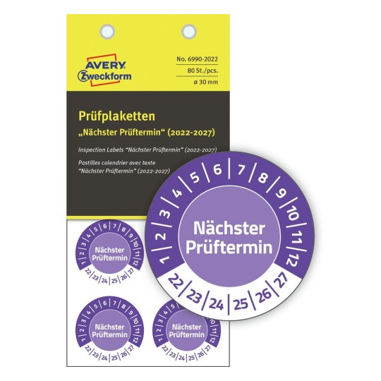 Plakettek "Nächster Prüftermin", NoPeel 6990-2022 Tartalom: 80 címke / 10 oldal