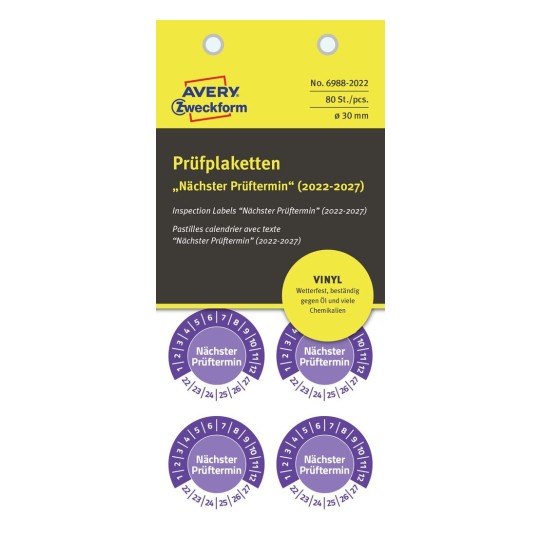 Plakettek "Nächster Prüftermin", Vinyl 6988-2022