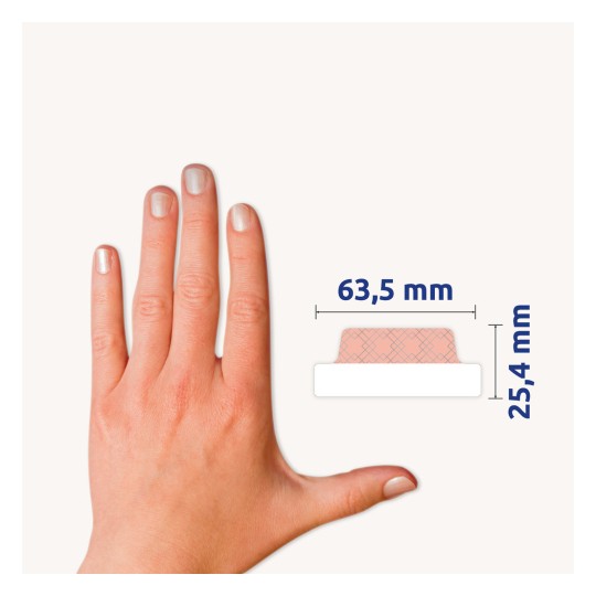 Képméret-összehasonlítás kézzel, Tétel: 30123, egy ív öntapadós csík, Méret: 63,5 x 25,4 mm, Szín: Menta-arany, Rózsaarany, Rózsaezüst, Lila-réz?