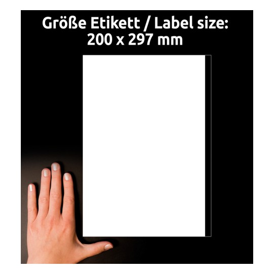A kép egy kezet mutat egy üres papírlap mellett, amelynek méretei 200 x 297 mm. A háttér sötét.