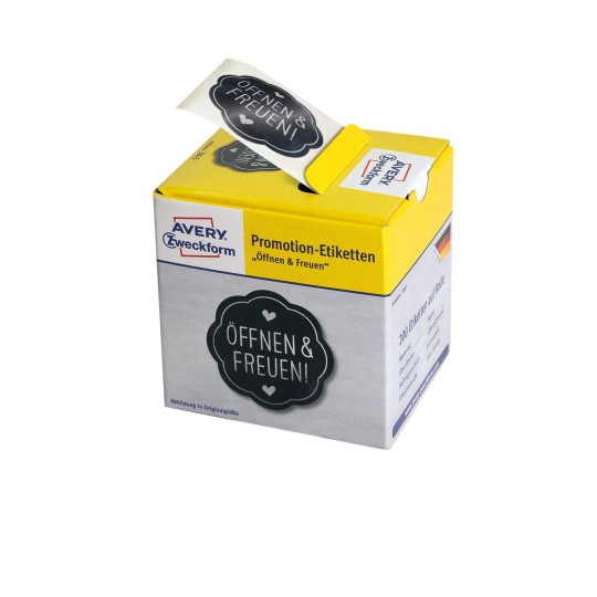 Csomagképek: Avery Zweckform címkék különleges formákban és előrenyomtatva, Cikkszám: 3845, Formátum: ⌀ 38 mm, Tartalom: 200 címke / 1 tekercs, 200 címke/tekercs?