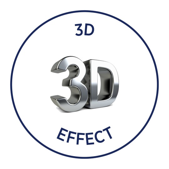 A képen fényes, háromdimenziós szöveg látható, amelyen az „3D EFFECT” felirat szerepel egy kör alakú kereten belül.