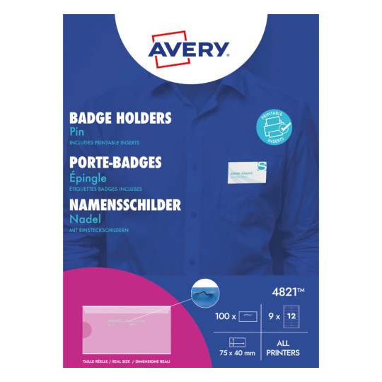 Avery jelvénytartók csomagolása ing- és névcímke-grafikával?