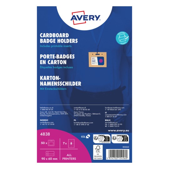 Avery karton jelvénykártya-tartók csomagolása névkitűző képével?
