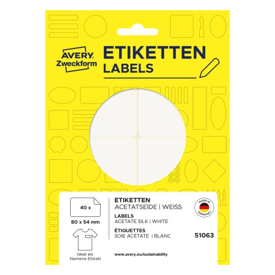 Csomagoláskép: Avery Zweckform, Termék: 51063, Méret: 80 x 54 mm, Tartalom: 40 címke / 10 ív, /ív?