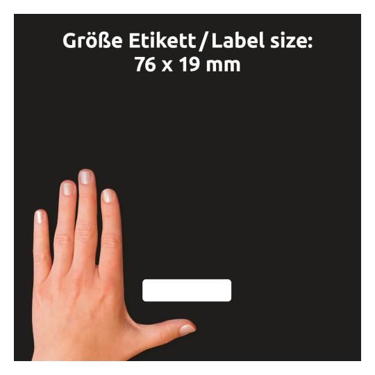 Méret-összehasonlítás kézzel, cikkszám: 51066, egy ív névcímke, méret: 76 x 19 mm, szín: fehér?