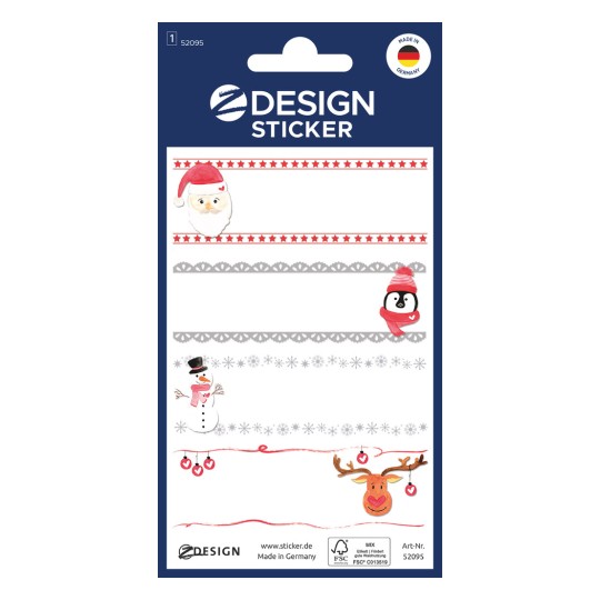 Csomagkép: Z-Design, Cikkszám: 52095, Karácsonyi matrica, 85 x 160 mm, Kis csomag, 4 matrica / 1 lap.