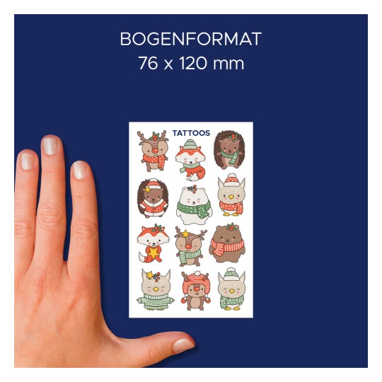 Méretösszehasonlítás kézzel, cikk: 54151, egy ív tetováló fólia, méret: 85 x 160 mm, szín: színes.