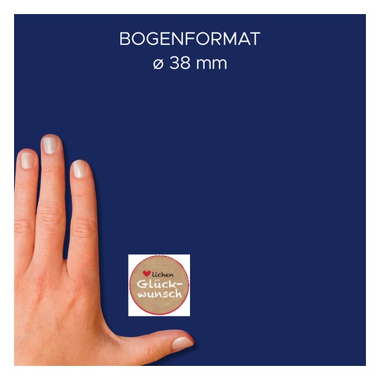 Méret-összehasonlítás kézzel, cikk: 56814, egy matricaívek tekercsen, formátum: ⌀ 38 mm, szín: színes?