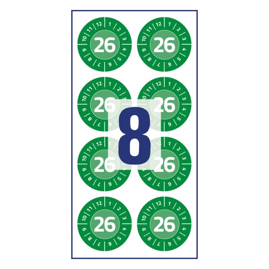 Ábra Egylapos, Cikkszám: 6944-2026, Ellenőrző matricák, Méret: ⌀ 30 mm, 8 ellenőrző matrica/ív