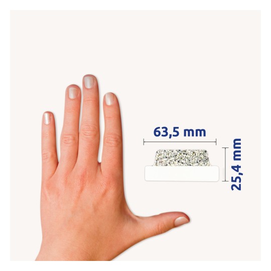 Méret-összehasonlítás kézzel, Cikkszám: 74179, egy ív ragasztószalag, Méret: 63,5 x 25,4 mm, Szín: Ezüst?