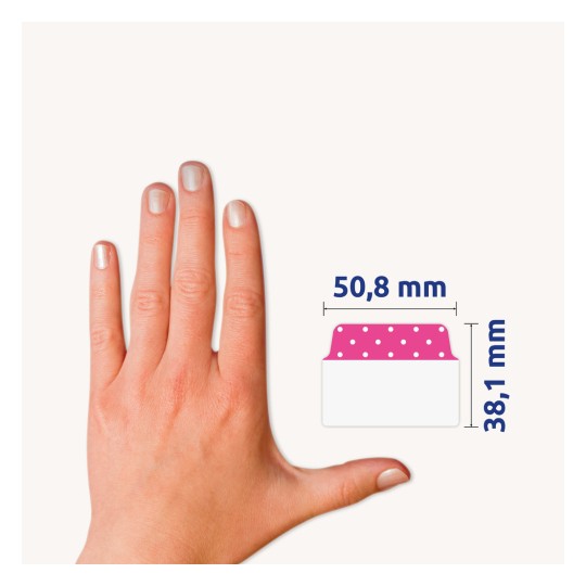 Méret-összehasonlítás kézzel, Cikkszám: 74773, egy ív ragasztószalag, Méret: 50,8 x 38,1 mm, Szín: Világoskék, Rózsaszín, Lila?
