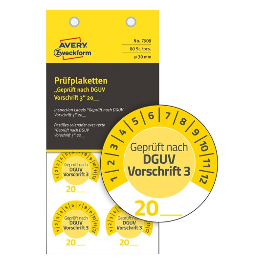 Csomagkép címkecsíkkal: Avery Zweckform vizsgálati címkék, cikkszám: 7908, méret: ⌀ 30 mm, tartalom: 80 vizsgálati címke / 10 ív, 8 vizsgálati címke/ív?