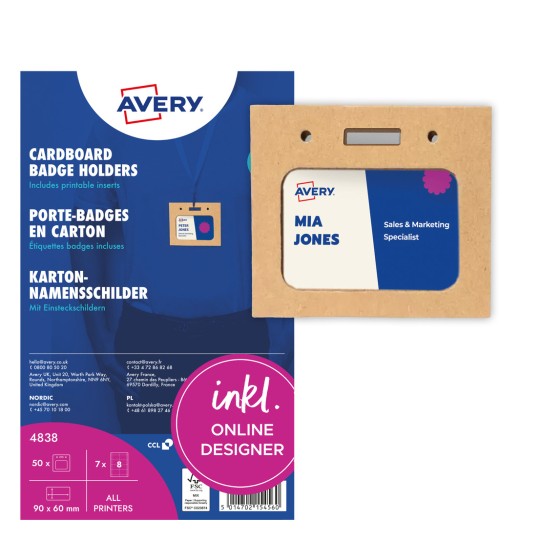 Avery karton jelvénytartók csomagolása mintajelvénnyel és egy nagy 8-as számmal?