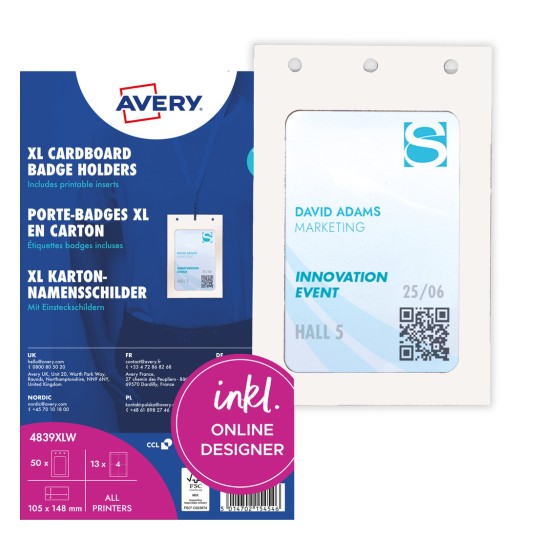 Avery XL karton jelvénytartók csomagolása mintajelvénnyel és nagy 4-es számmal?
