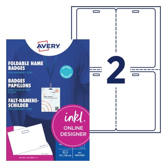 Az Avery összehajtható névkitűzők csomagolásának eleje pánttal – példa és sablon?