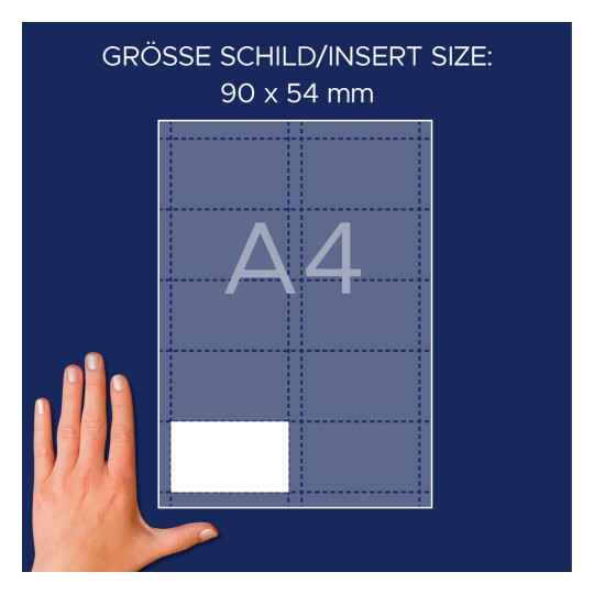 Méretösszehasonlítás kézzel, Cikkszám: L4727-20, egy ív beilleszthető címke, Méret: 54 x 90 mm, Szín: Fehér?