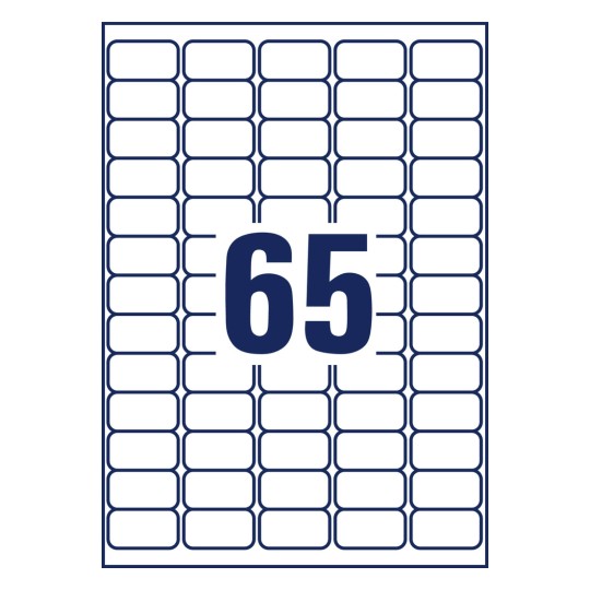 A4 egyedi ív stancrajza, Cikk: L6026REV-25, Univerzális címkék, Méret: 38,1 x 21,2 mm, 65 címke/ív