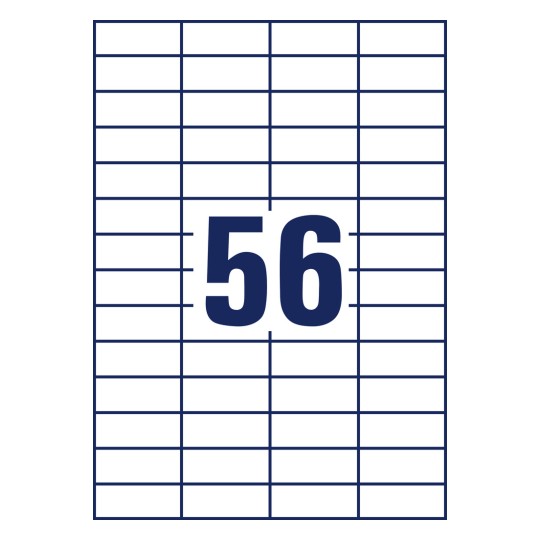 Stancolási rajz egyedi lap A4, Cikk: L6027REV-25, Univerzális címkék, Méret: 52,5 x 21,2 mm, 56 címke/lap.