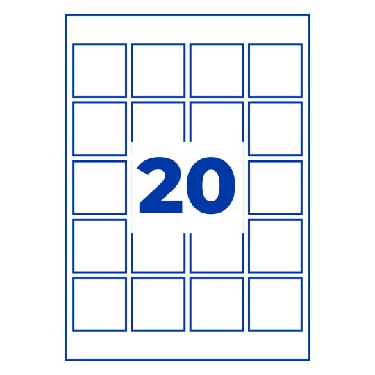 20 darab kék kontúrral körülrajzolt négyzetből álló rács, középen egy nagy kék 20-as számmal?