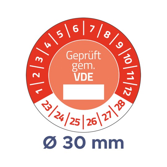 A kép egy kör alakú mérő órát mutat, amelynek számai 1-től 30-ig terjednek, 30 mm-es átmérőt jelezve, és 'Geprüft gem. VDE' felirattal van ellátva.