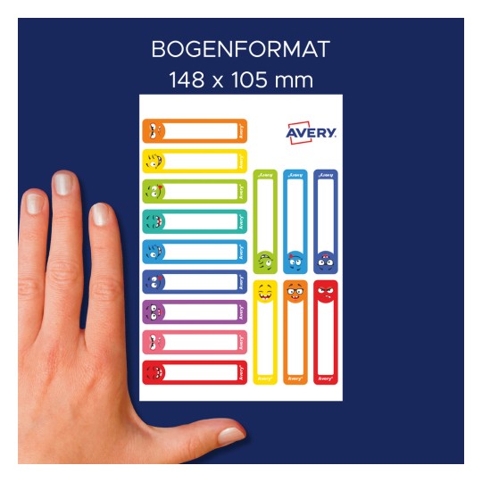 Méretösszehasonlítás kézzel, Cikk: RESMI30S, egy ív öntapadós címke tollak jelölésére, Méret: 10 x 50 mm, Szín: ?
