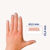 Képméret-összehasonlítás kézzel, Tétel: 30123, egy ív öntapadós csík, Méret: 63,5 x 25,4 mm, Szín: Menta-arany, Rózsaarany, Rózsaezüst, Lila-réz?