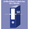 Egy illusztráció, amely egy iratmappát mutat 50 x 146 mm méretű címkével. A méreteket nyilak jelzik.