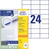 Csomagolási kép címkékkel: Avery Zweckform univerzális címkék, cikk: 3474, méret: 70 x 37 mm, nyomtatási alkalmasság: tintasugaras, lézer fekete/fehér, színes lézer, tartalom: 2.400 címke / 100 ív, 24 címke/ív?