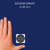 Méretösszehasonlítás kézzel, Cikkszám: 3845, egy ív Promóciós matrica Nyitás&örülni, Méret: ⌀ 38 mm, Szín: Szürke, Ezüst?