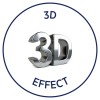 A képen fényes, háromdimenziós szöveg látható, amelyen az „3D EFFECT” felirat szerepel egy kör alakú kereten belül.