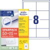Csomagolási kép címkézett lappal: Avery Zweckform univerzális címkék, cikk: 4782-65, méret: 97 x 67,7 mm, nyomtatási alkalmasság: tintasugaras, fekete-fehér lézer, színes lézer, tartalom: 520 címke / 65 lap, 8 címke/lap.