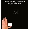 Kézméret-összehasonlítás, cikk: 4789, egy ív univerzális címke, méret: 48,3 x 33,8 mm, szín: fehér.