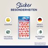 A kép egy aranyhatású szív alakú matricák csomagját ábrázolja, kiemelve fenntartható csomagolásukat és felelős erdőgazdálkodásból származó papírjukat. A termék Németországban készült.