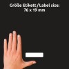 Méret-összehasonlítás kézzel, cikkszám: 51066, egy ív névcímke, méret: 76 x 19 mm, szín: fehér?