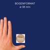 Méret-összehasonlítás kézzel, cikk: 56814, egy matricaívek tekercsen, formátum: ⌀ 38 mm, szín: színes?