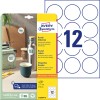 Csomagolás képe címkecsíkokkal: Avery Zweckform Kerek Etikettek, eltávolítható, Cikkszám: 6226REV-10, Méret: ⌀ 60 mm, Nyomtatási alkalmasság: Tintás, fekete-fehér lézer, színes lézer, Tartalom: 120 címke / 10 ív, 12 címke/ív.