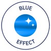 A kép egy fénylő hatású kék kört ábrázol, amelyet fehér szegély vesz körül, és a kör fölött és alatt sötétkék betűtípussal a 'BLUE EFFECT' szavak olvashatók.