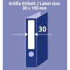 A képen egy címke méret diagram látható, amely egy 30 x 190 mm-es méreteket mutat a mappához. A címke a mappa gerincén helyezkedik el.