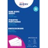 Avery névkitűző-betétek csomagolása kék háttérrel és termékadatokkal?