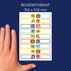 Méretösszehasonlítás kézzel, Cikkszám: ETVET36A, egy ív textilcímke, Méret: 13 x 45 mm, Szín: ?