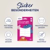 A képen az Avery ruhacímkék csomagolása látható, kiemelve a jellemzőket, mint például a vasalásmentesség, a gépi mosás, a szárítógép biztonságosság, és a filctollal írhatóság. Ruhadarabok illusztrációit is tartalmazza.