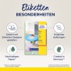 A képen az Avery CD címkék termékcsomagolása látható, amely kiemeli a könnyű tervezést egy online eszközzel, a fenntartható papírt, és hogy Németországban készült.