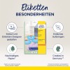 A kép egy Avery CD címkék termékcsomagolását mutatja be, kiemelve a jellemzőket, mint például az egyszerű tervezést egy online eszközzel, a fenntartható papírt, és hogy Németországban készült.