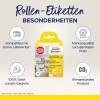 A képen egy Dymo LabelWriter-rel kompatibilis tekercses címkék doboza látható. Kiemeli a termék jellemzőit, beleértve a kiváló minőségű, tartós címkéket, a pénz-visszafizetési garanciát és a környezetbarát tanúsítványokat.