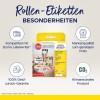 A képen egy Avery Zweckform címkehenger csomag látható. Kiemeli az olyan jellemzőket, mint a kompatibilitás a Dymo Labelwriterrel, a strapabíró minőség, és a pénz-visszafizetési garancia. A címkék különféle alkalmazásokhoz alkalmasak.